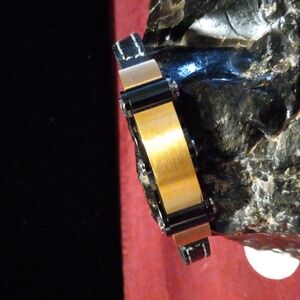 Men's brass leather and stainless steel  bracelet